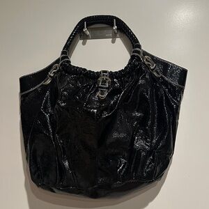 Black shiny Patent Tote Bag with Silver Hardware